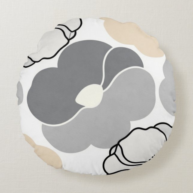 Minimalistiska botaniska motiv, neutral beige och  rund kudde (Framsidan)