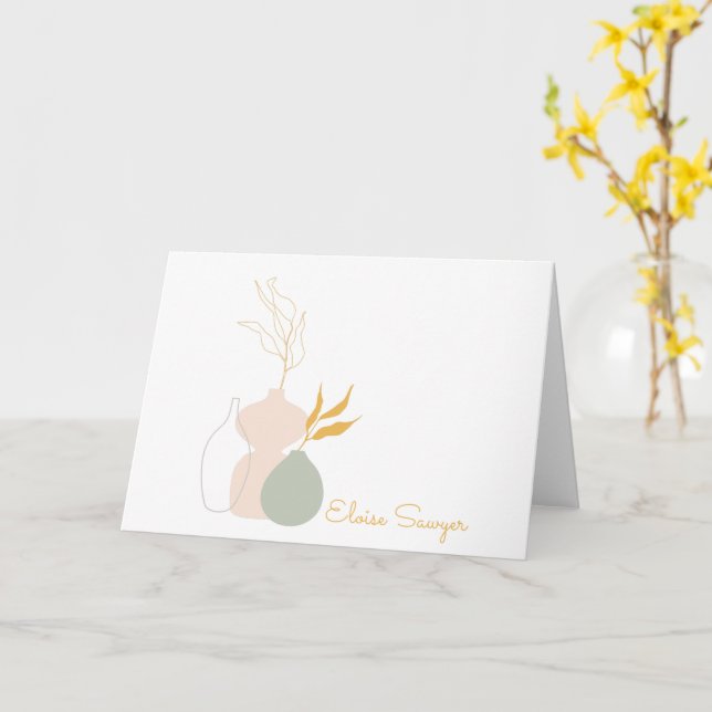 Minimalistiska botaniska växter i pastellPersonlig Kort (Gul blomma)