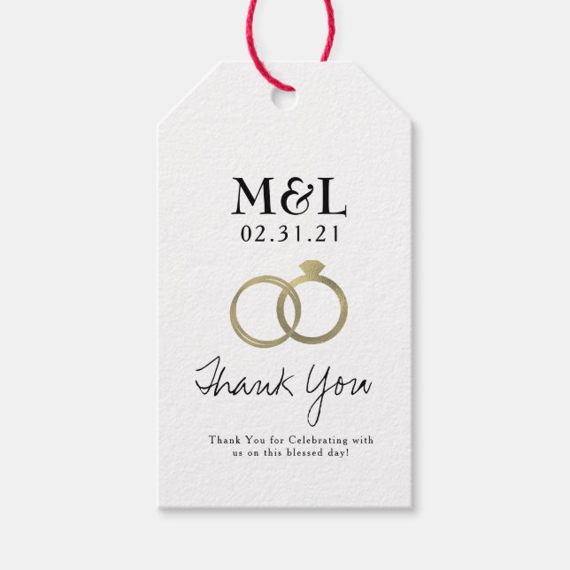 Minimalistiska bröllop tack falska guldringar presentetikett (Framsidan)