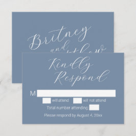 Minimalistiska dammiga blå bröllops-RSVP-kort Tack Kort
