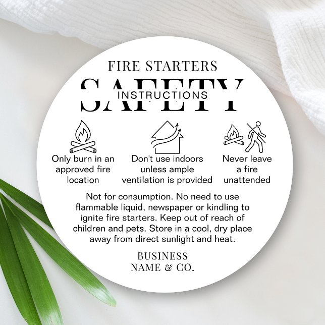 Minimalistiska eldstarter Varnings Etikett Svart V (Minimalist wax fire starters warning labels in black and white)