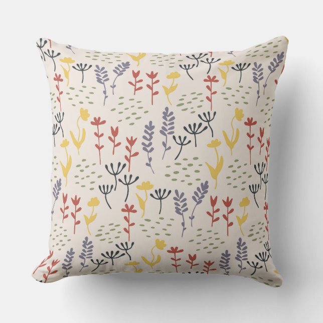 Minimalistiska färgglada spridda vilda blommor  kudde (Framsida)