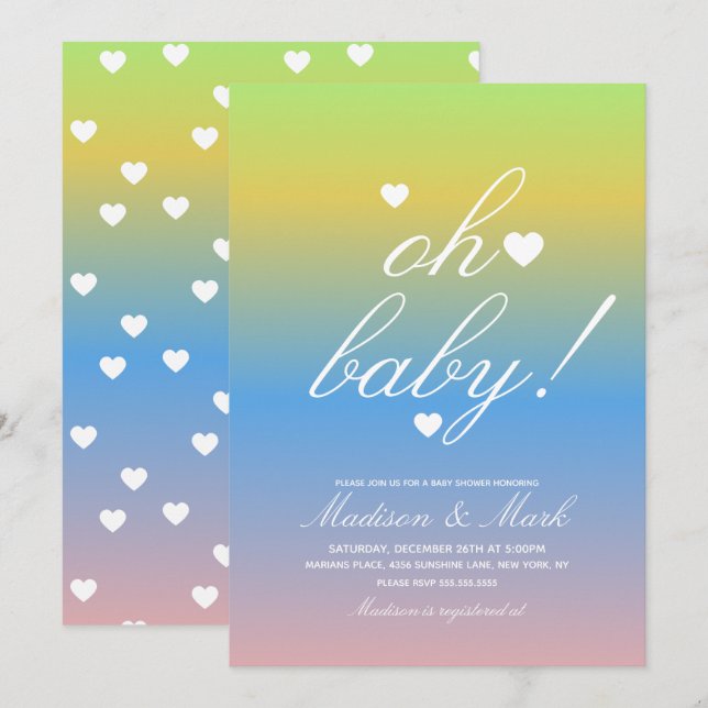 Minimalistiska Flytande Hjärtan  Baby Shower Gradi Inbjudningar (Fram/baksida)