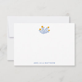 Minimalistiska folkblommor Blå Gulten Bröllop Namn Tack Kort