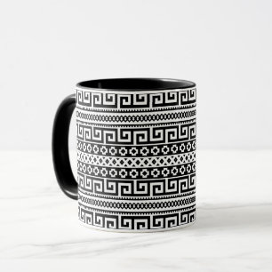 Minimalistiska Geometriska Labyrintlinjer Svart Vi Mugg