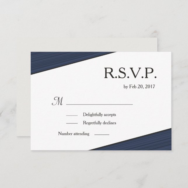 Minimalistiska grå vita marinblå ränder rsvp inbjudningar (Fram/baksida)