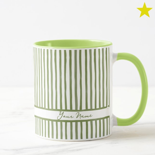 Minimalistiska gröna akvarellränder Anpassat namn Mugg (Skapare uppladdad)