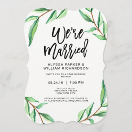 Minimalistiska gröna blad på vit | Vi är gifta Inbjudningar