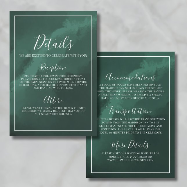 Minimalistiska gröna bröllopsdetaljer tilläggskort (Minimalist Elegant Green Wedding Details Enclosure Card)