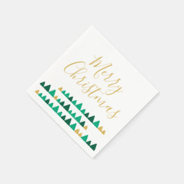 Minimalistiska gröna och gyllene träd God Jul Pappersservett