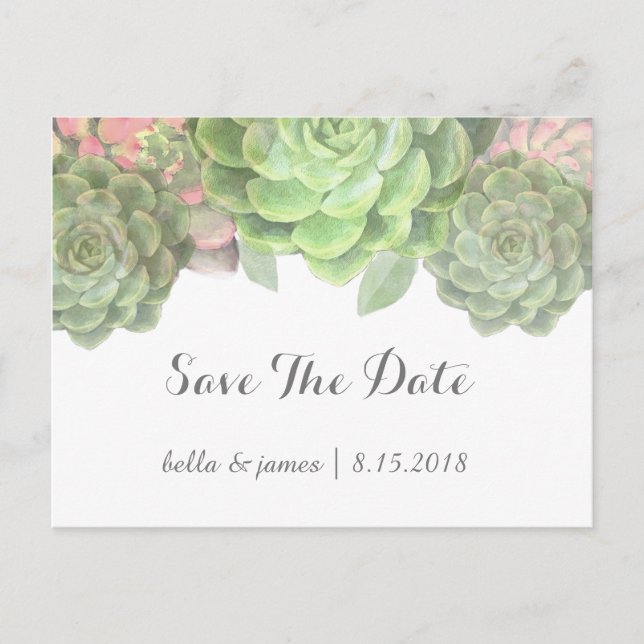 Minimalistiska gröna suckulent Save The Date-brevk Meddelande Vykort (Framsida)