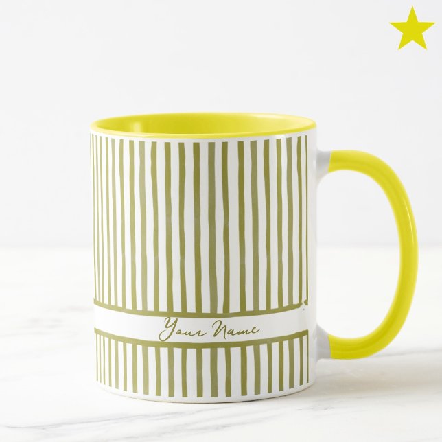 Minimalistiska gula akvarellränder Anpassat namn Mugg (Skapare uppladdad)