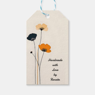 Minimalistiska gula svarta orange blommor presentetikett