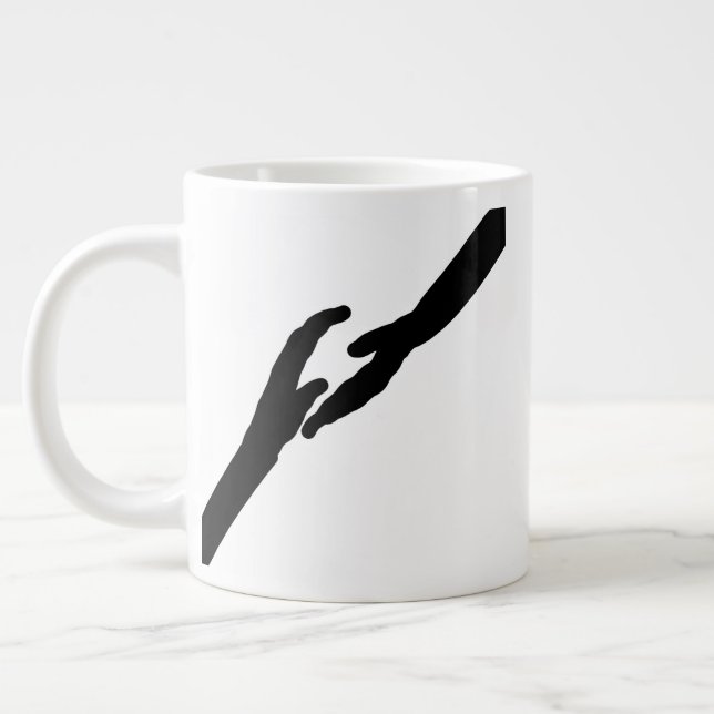 Minimalistiska händer som rör linjekonst Emotionel Jumbo Mugg (Vänster)