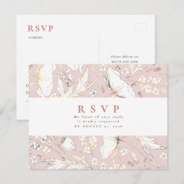 Minimalistiska Handritade Vildblommor Bröllop RSVP Vykort