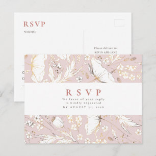 Minimalistiska Handritade Vildblommor Bröllop RSVP Vykort