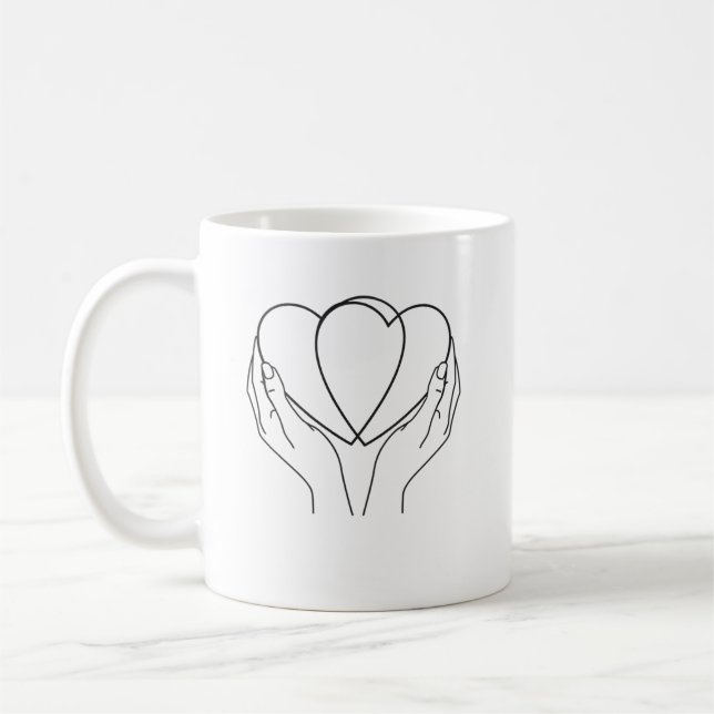 Minimalistiska Hjärtan & Hand Linjekonst Mugg (Vänster)