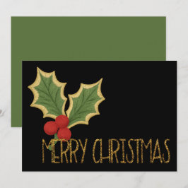 Minimalistiska Holly Bär Broderi Jul Julkort