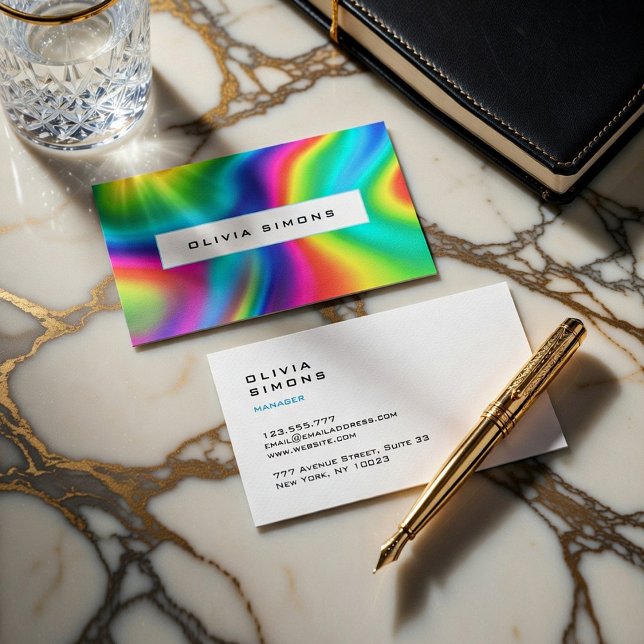 Minimalistiska holografiska visitkort (Modern and Luxury business card with futuristic rainbow texture.)
