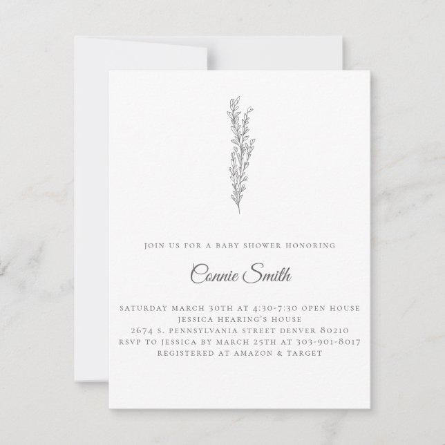 Minimalistiska inbjudningar till babyskor (Framsida)