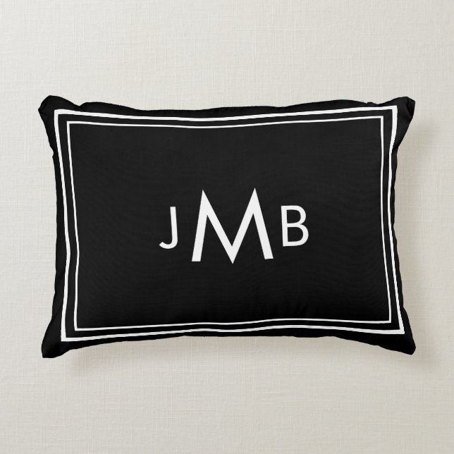 Minimalistiska initialer med monogram vita på svar prydnadskudde (Framsidan)