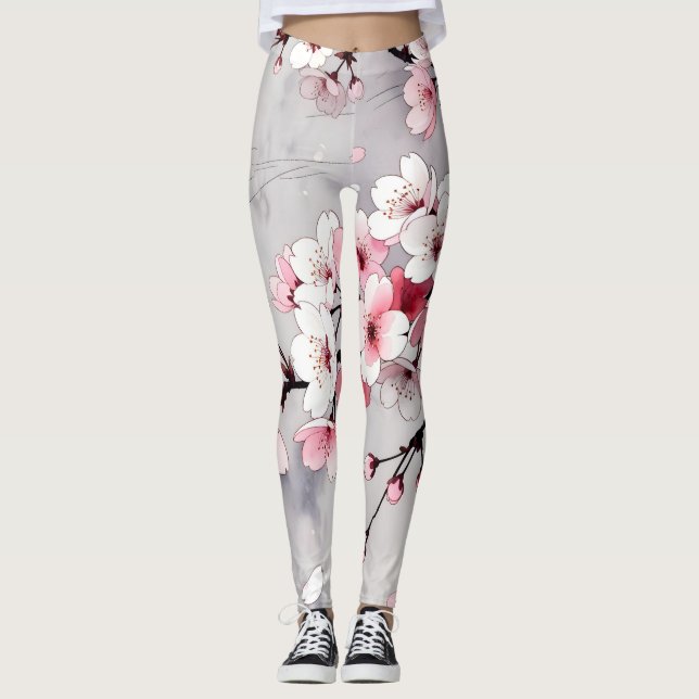 Minimalistiska japanska körsbärsblomleggings  leggings (Framsida)