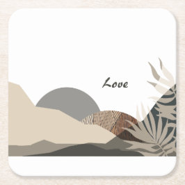 Minimalistiska jordtoner Boho "Kärlek" Underlägg Papper Kvadrat