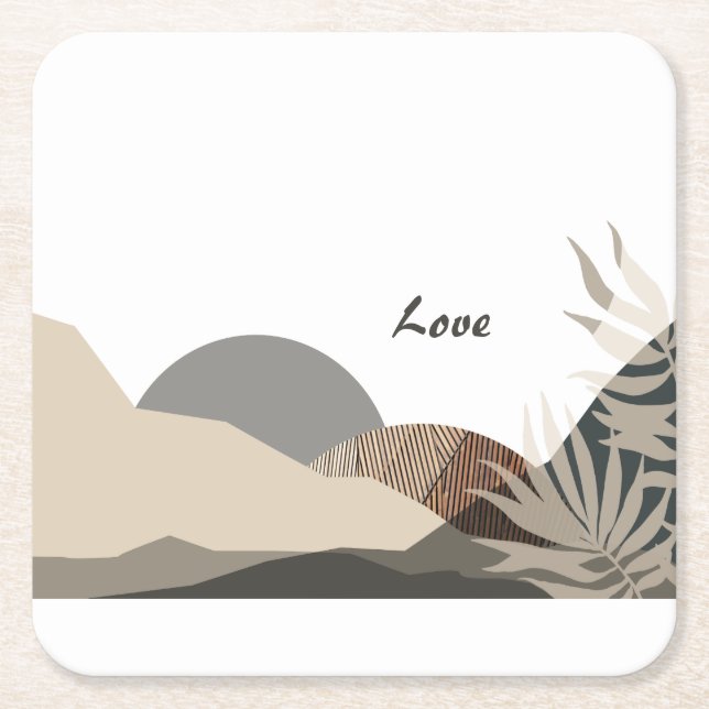 Minimalistiska jordtoner Boho "Kärlek"  Underlägg Papper Kvadrat (Framsidan)