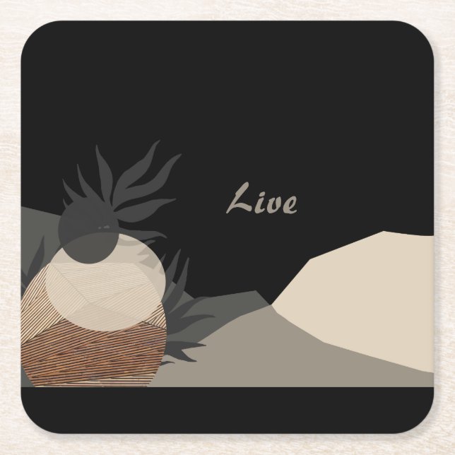 Minimalistiska jordtoner Boho "Live"  Underlägg Papper Kvadrat (Framsidan)