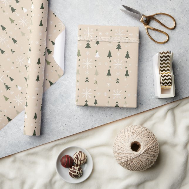 Minimalistiska julgranar & snöflingor Sömlös Presentpapper (Hantverk)