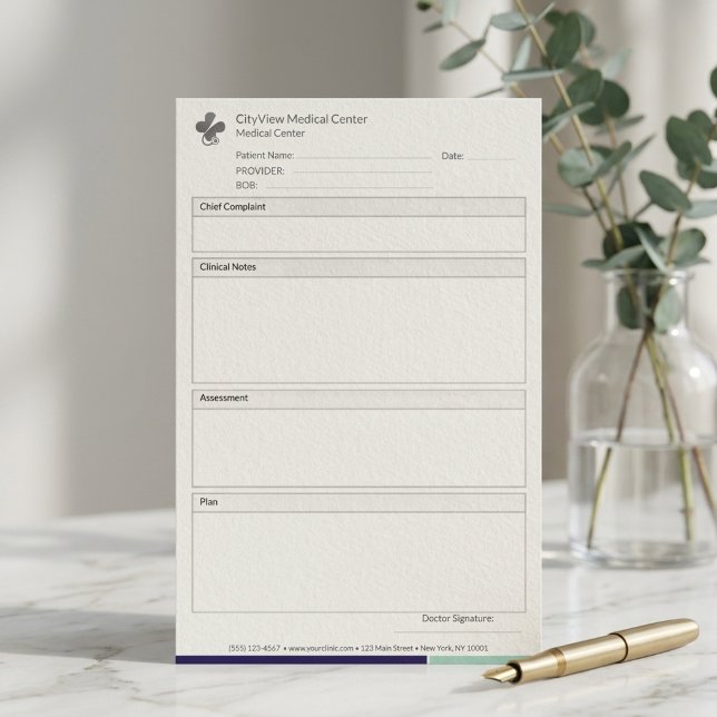 Minimalistiska kliniska anteckningar för medicinsk brevpapper (Minimalist Medical Clinic Clinical Notes Layout for Doctors & Healthcare Professionals)