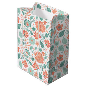 Minimalistiska korall- och gröna abstrakta blommor