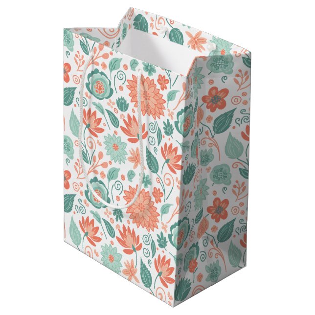 Minimalistiska korall- och gröna abstrakta blommor (Baksidan Vinklad)
