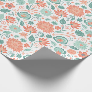 Minimalistiska korall- och gröna abstrakta blommor presentpapper