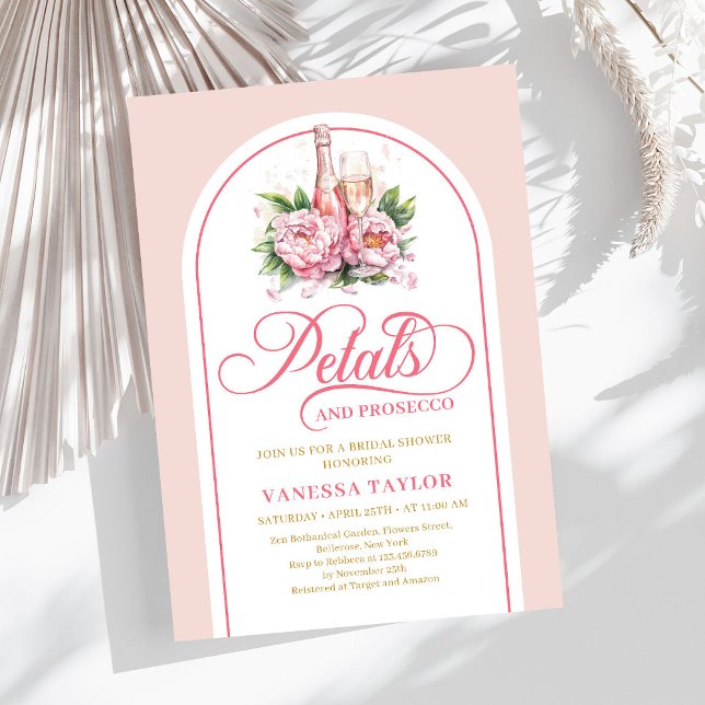Minimalistiska kronblad och prosecco vattenfärg in inbjudningar (Minimalist petals and prosecco watercolor invite)