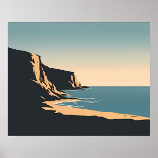 Minimalistiska kustklippor gyllene solnedgångsstra poster