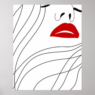 Minimalistiska kvinnor med röd Läppar-konst Poster