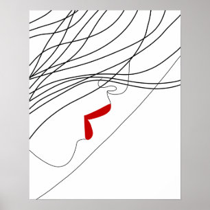 Minimalistiska kvinnor med röd Läppar-konst Poster