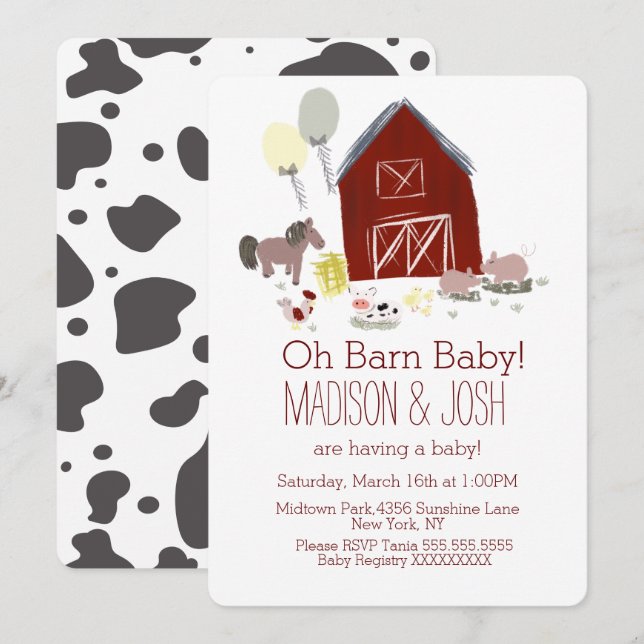 Minimalistiska ladjur gård baby shower konst inbjudningar (Fram/baksida)