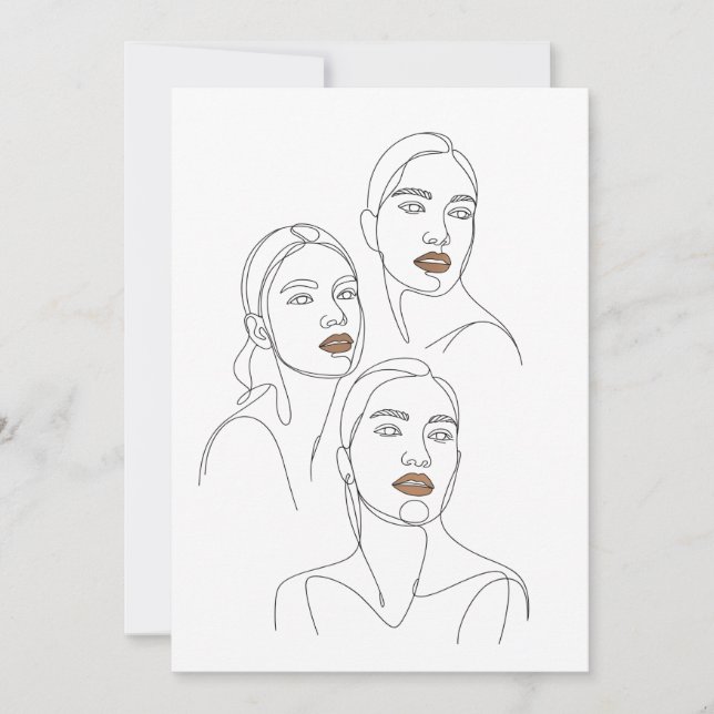 Minimalistiska Linjeporträtt av Kvinnor Inbjudningar (Framsida)