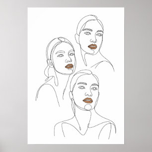 Minimalistiska Linjeporträtt av Kvinnor Poster