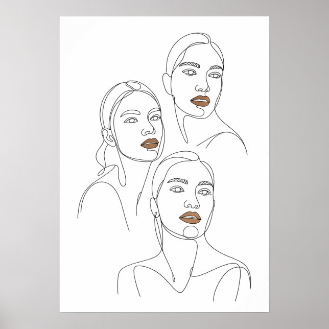 Minimalistiska Linjeporträtt av Kvinnor Poster (Framsidan)