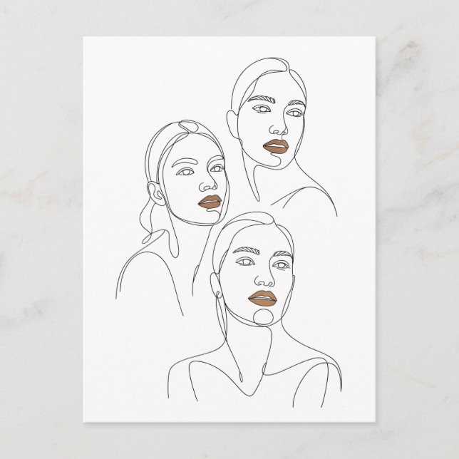 Minimalistiska Linjeporträtt av Kvinnor Vykort (Framsida)