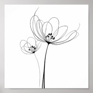 Minimalistiska linjetecknade blommor poster