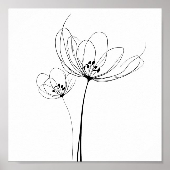 Minimalistiska linjetecknade blommor poster (Framsidan)