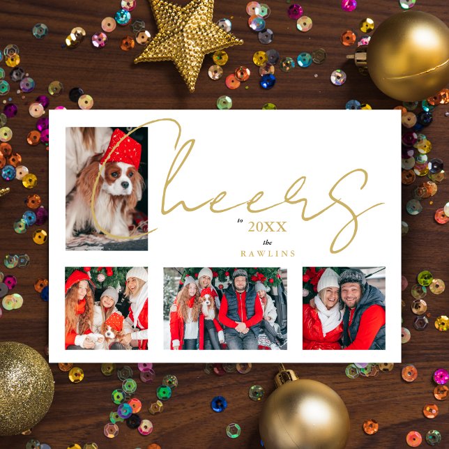 Minimalistiska Lyxiga 4 Julbilder Familj Julkort (Luxurious Minimalist Christmas 4 Photos Family Holiday Card with Envelope.)