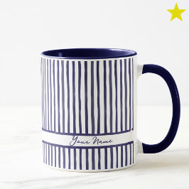 Minimalistiska Marinblå Akvarellränder Anpassat Na Mugg