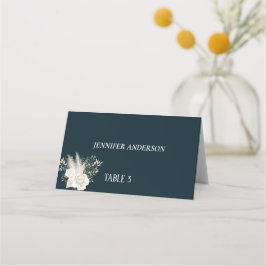 Minimalistiska Marinblå Vita Blommiga Bröllopsplat Placeringskort