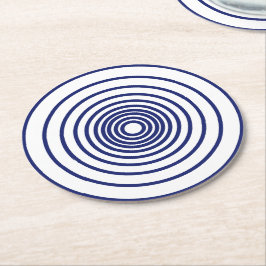 Minimalistiska marinblåvita cirklar rand mönster underlägg papper rund