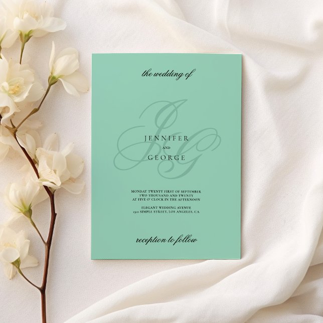 Minimalistiska mintgröna monograminitialer bröllop inbjudningar (Minimalist mint green monogram initials wedding)